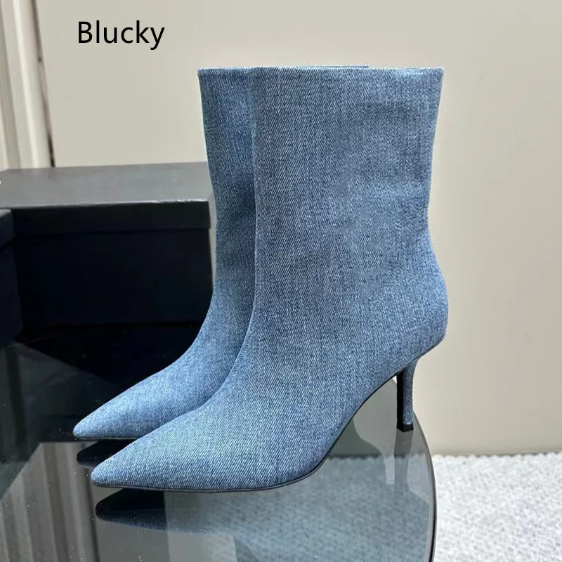 

Women's Spring and Autumn Solid Color Naked Boots Sexy Fine Heel Design Metal Decoration Party High Heels Fashion Party Dress Sh