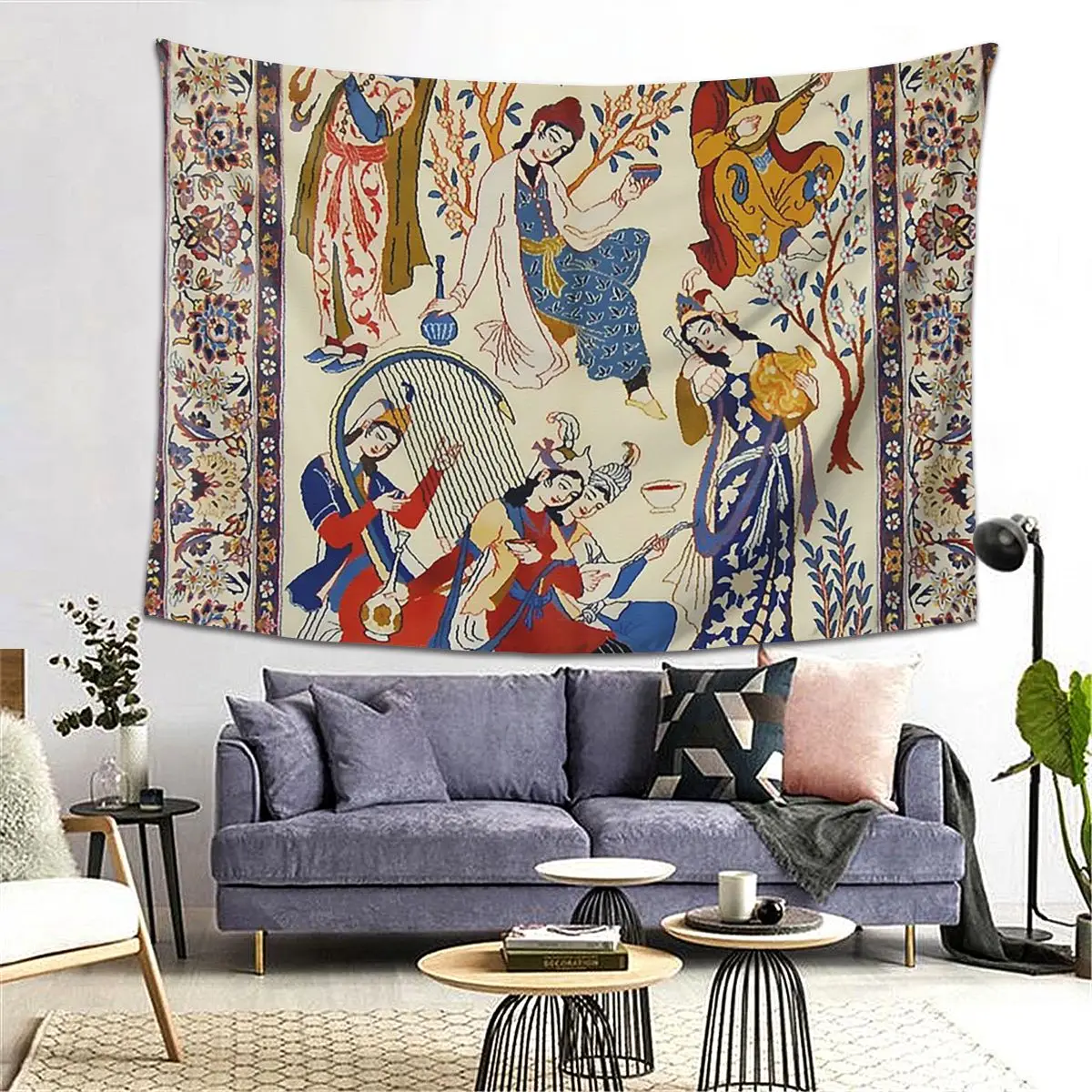

Antique Persian Isfahan Rug Print Tapestry Decoration Art Aesthetic Tapestries for Living Room Bedroom Decor Home Wall Hanging
