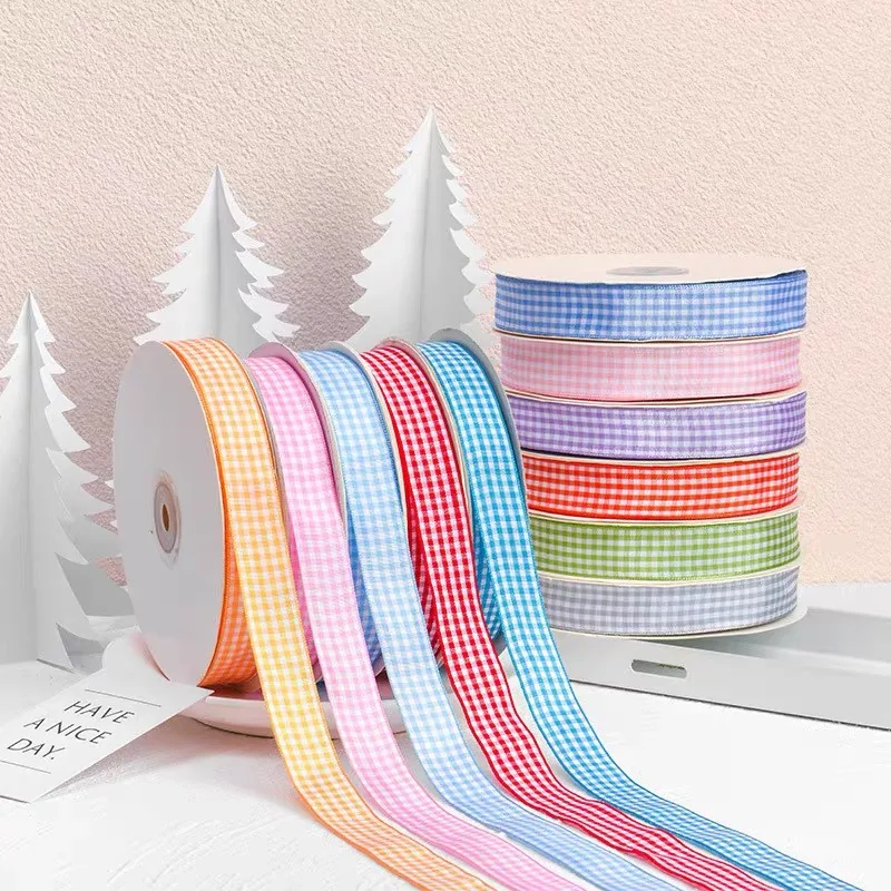 

25Yards Plaid Ribbons for Wedding Christmas Party Decorations Gifts Wrapping DIY Bow Hair Craft Gingham Ribbons Card Supplies