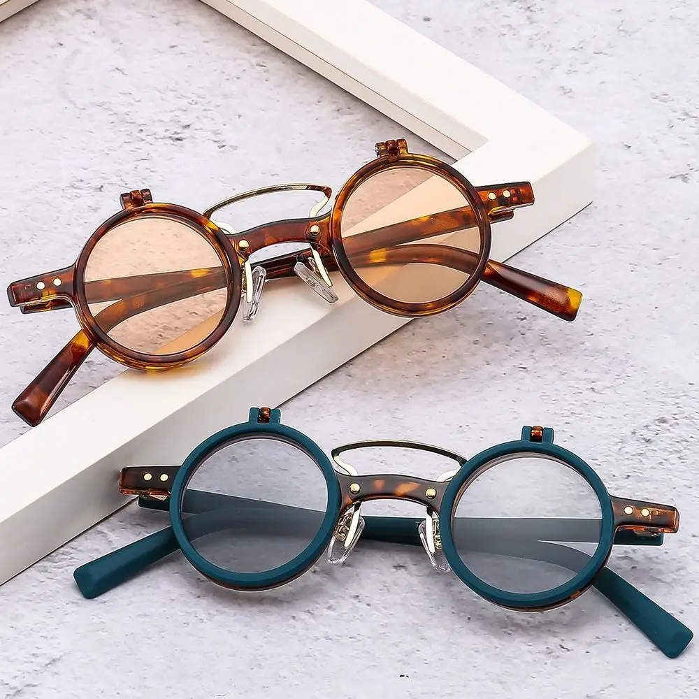 

Fashion Popular Steampunk Flip Up Sunglasses Vintage Rivets Round Small Sun Glasses Double-layer Flip Lens Punk Eyeglasses UV400