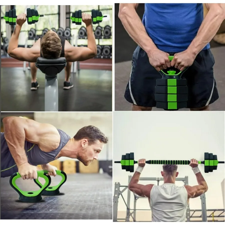 4-In-1 Adjustable Dumbbell Set - Dumbbell/Barbell/Kettlebell/Push Up Stand for Home Gym