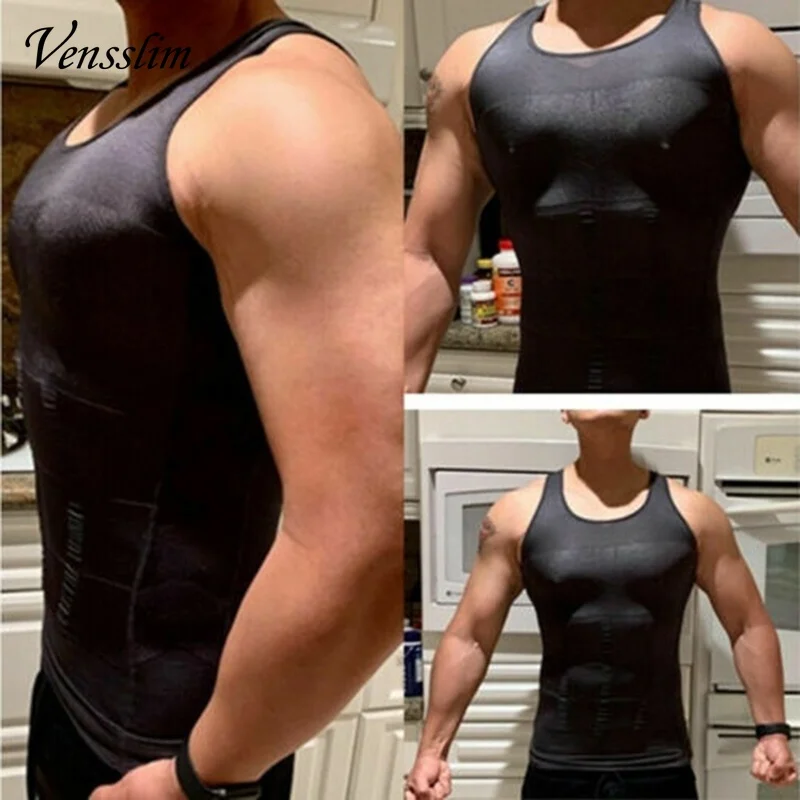 SLIMBELLE Maglietta a Compressione da Uomo Canottiera Snellente Body Shaper Cardigan Petto a Forma di X per Controllo della Pancia (IT, Testo, L, Regular, Regular, Nero