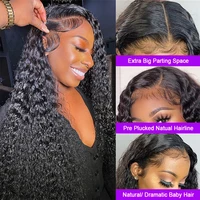Perruque Lace Front Wig Deep Wave brésilienne naturelle, cheveux humains, 13x4, 13x6, pre-plucked, transparente HD 4