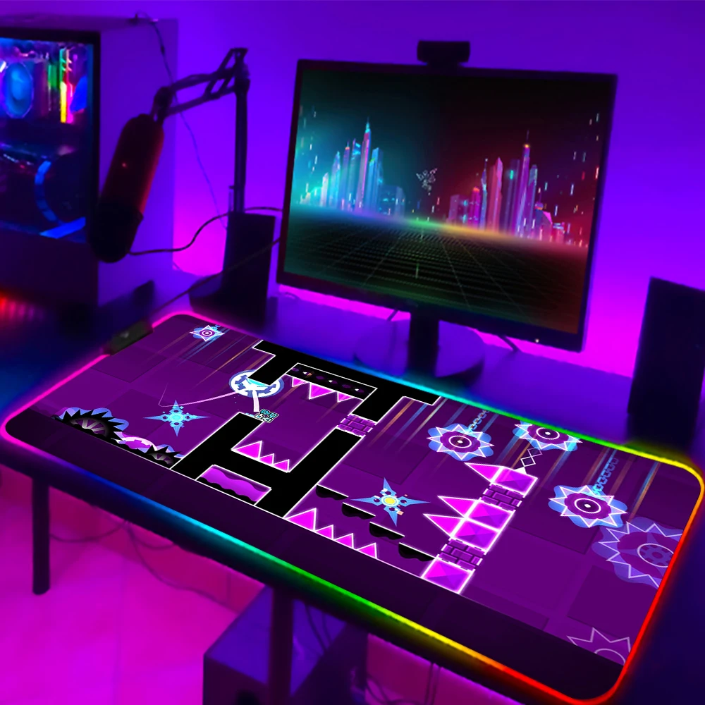 RGB LED Mouse Mats Geometry Dash Pad Anime Gamers Decoracion Keyboard Rug Pc Gamer Kawaii Gaming Accessories Mousepad |