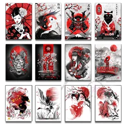 Japanese Anime Geisha Samurai Poster Koi Yin-Yang Fish Canvas Painting Abstract Cartoon Wall Decor Print Art Picture Room Home