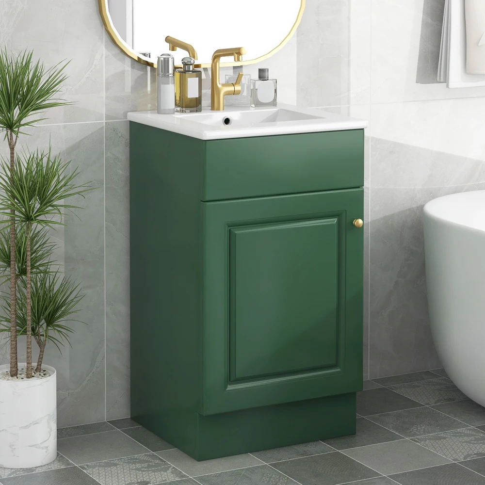 18" Bathroom Vanity With Sink, Vanity Cabinet With Door Shelf And Adjustable Shelf, Green 2