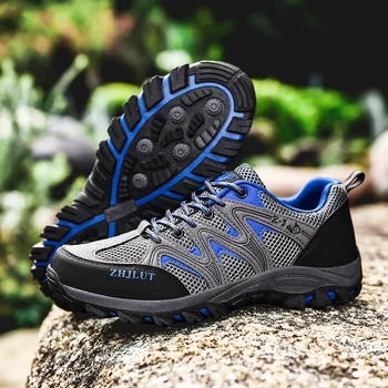 Men's Lightweight Breathable Hiking Shoes Outdoor Casual Sports Shoes Spring Summer Black Low Top Glue Stick Rubber Soles