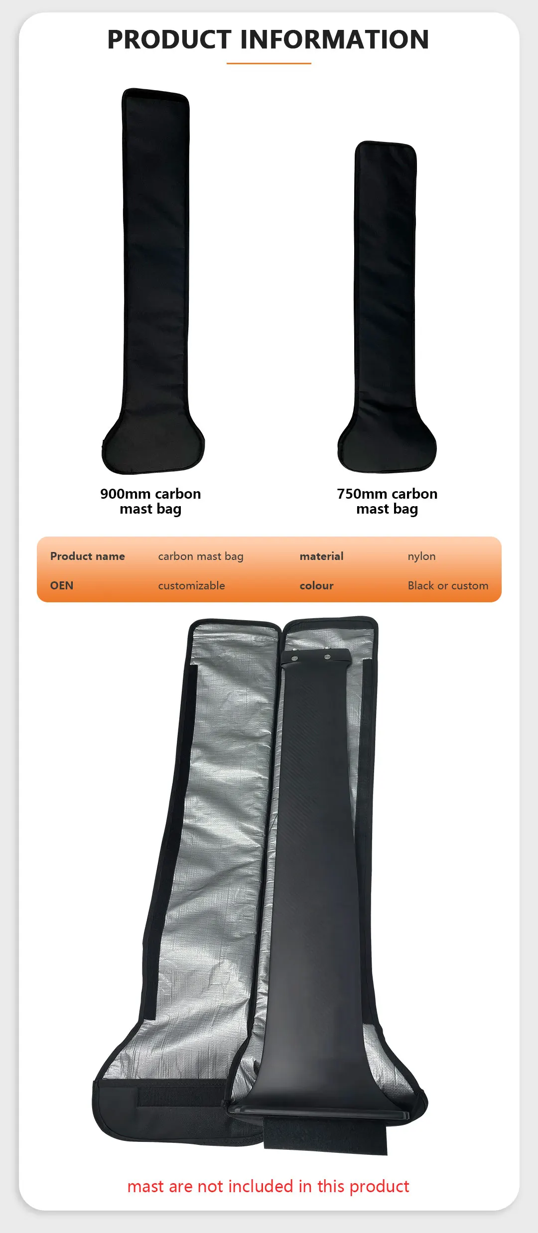 Description Picture 4 of itemWaterproof Package for Hydrofoil and Aluminum Mast, 2 Sizes Carbon Fiber, Mast Sleeve, Surfing Accessories, 75 cm, 90cm