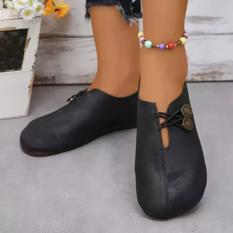 Women Shoes  Brand Designer Shoes Woman Square Toe Japanned Leather Flats Vintage Narrow Band Loafers  Luxury Shoes for Women 5