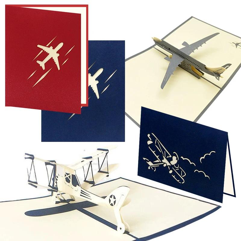 1PC 3D Foldable Airplane Greeting Card Paper Carving Cards Model Decorations Festival Gathering Supply Tourist Birthday Gift ZYF