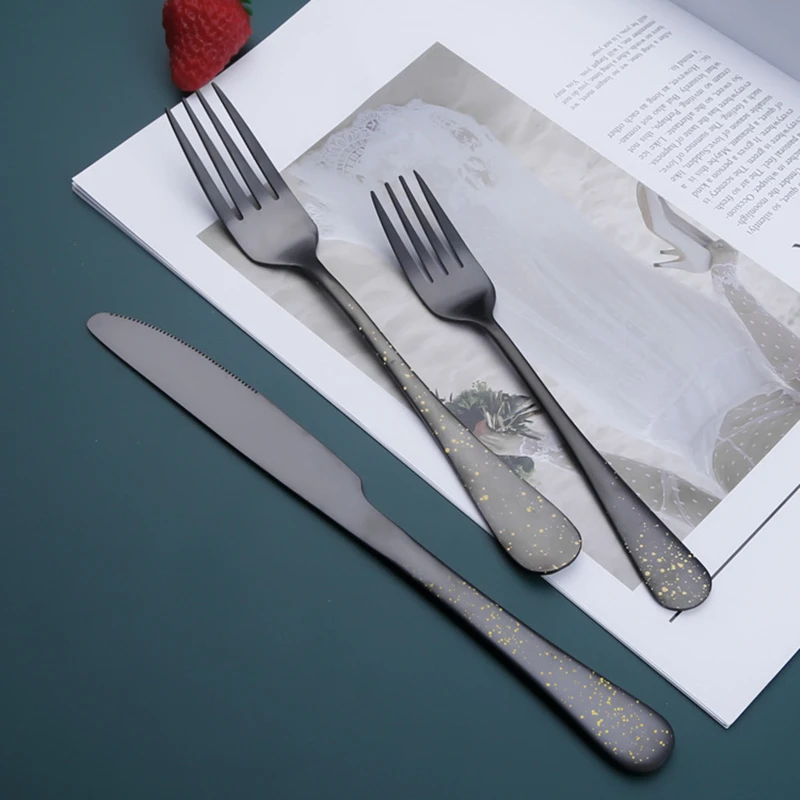 Description Picture 4 of itemBlack Steak Knife Fork Spoon Home Western Tableware Stainless Steel Cutlery Set Teaspoon Dessert Tools Kitchen Utensils