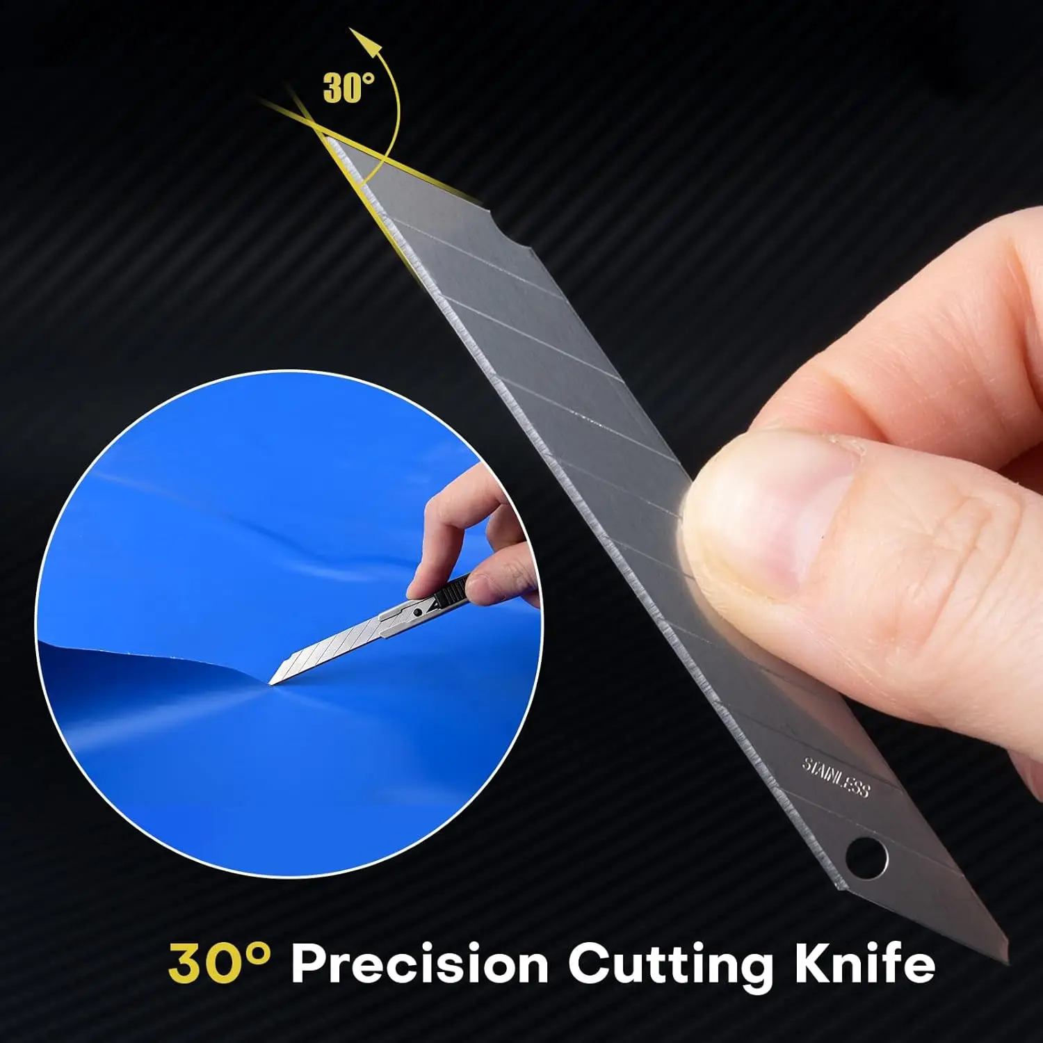FOSHIO Edelstahl-Ersatzklinge für 9 mm Utility Craft Art Messer Vinyl-Schneidwerkzeug 30/60 Grad Ersatz-Sperrklingen – Detail 2