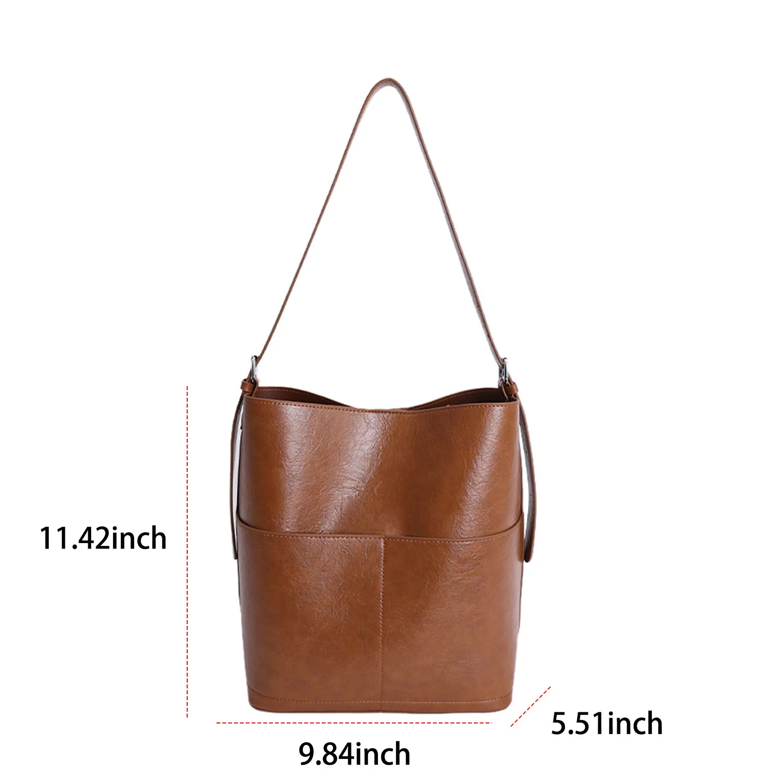 PU Leather Hobo Bag Solid Colour Slouchy Shoulder Bag with Inner Bag Composite Bag for Women Travel Shopping Work