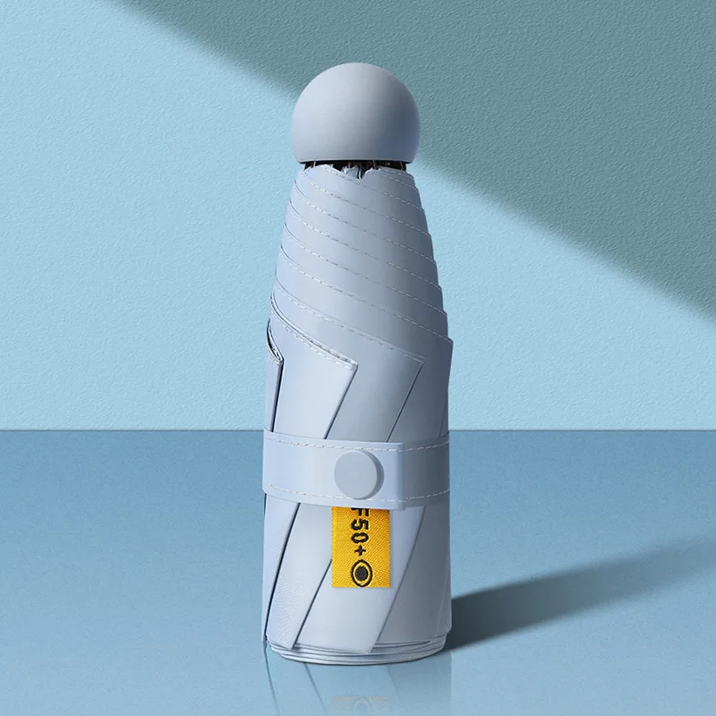 מטרייה קומפקטית לנסיעות מיני עם קפסולת הגנה מפני קרני השמש, 5 קיפולים, קלת משקל, מטרייה ניידת ידנית