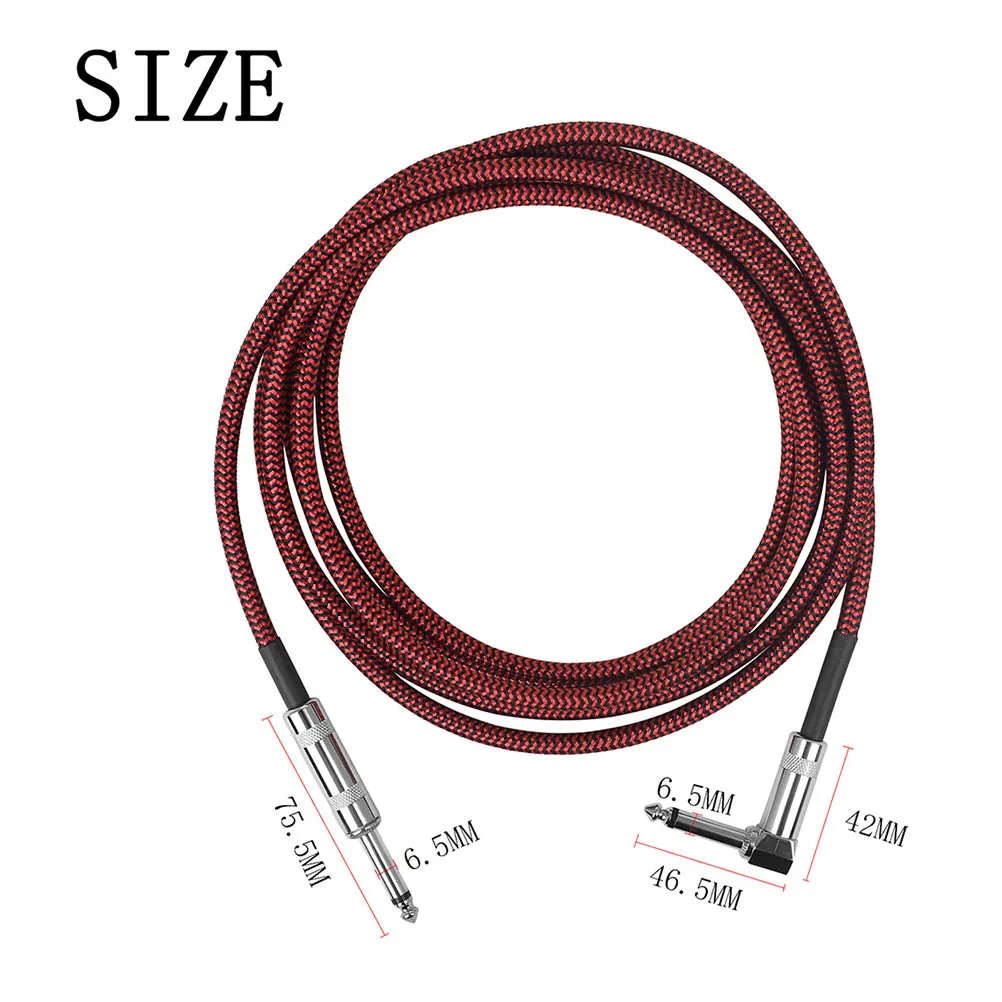 기타 패치 케이블 나일론 편조 금속 구리 6.35mm 오디오 커넥터 노이즈 감소 기타 이펙트 케이블 전문가용