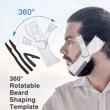 Kit pettine modellante per barba regolabile, rasoi, modellatura completa, strumento per lo styling, stencil, modello guida, barbiere, 3 pezzi