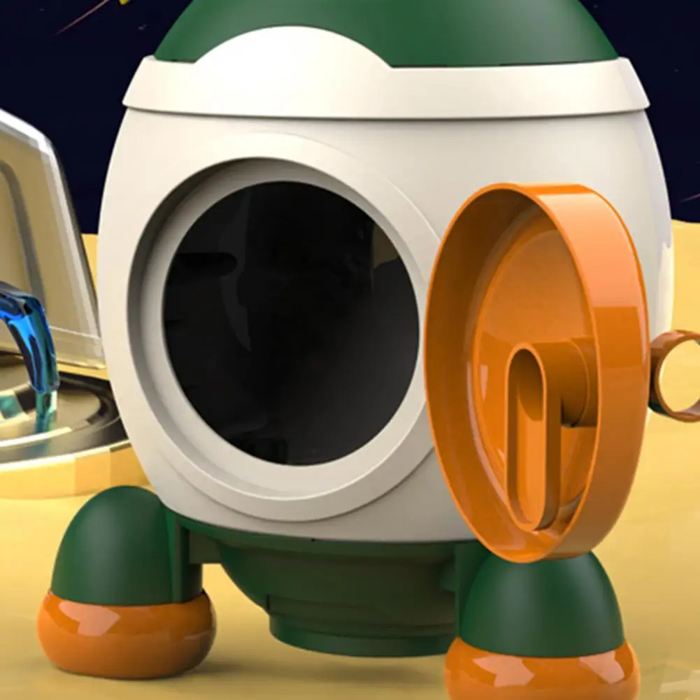 1 Set Money Bank Large Capacity Cartoon Sticker Money Saving Key Unlock Kids Piggy Bank Rocket Shape Money Holder Home Supplies 5
