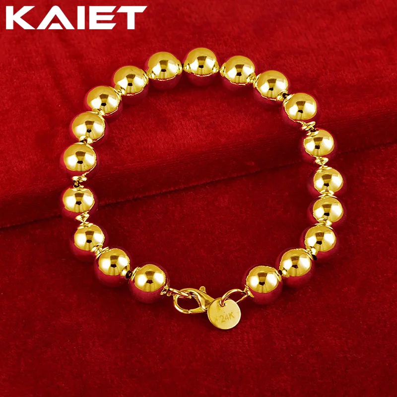 

KAIET 24K Gold Color 10mm Beaded Chain Bracelet For Women Weddings Party Fashion Charm Accessories Jewelry