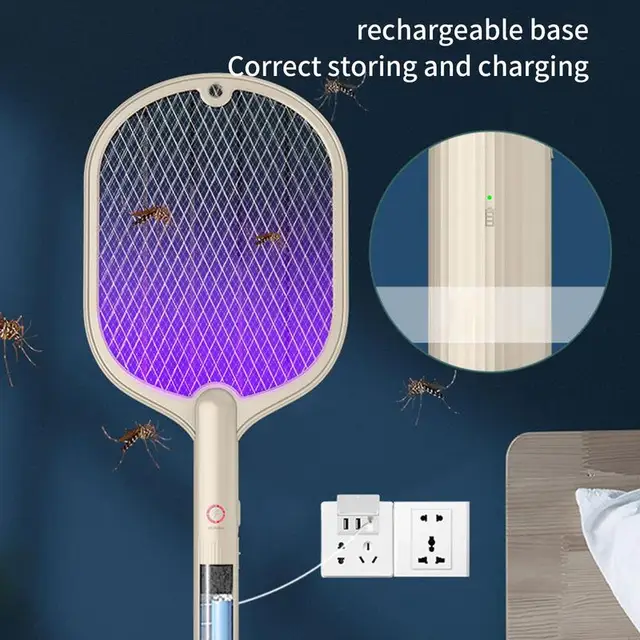 Fly Swatter Racket 3000V Led Légy Electric Zapper 2 1-Ben Inhsalált Fotokatalizátor Lámpa 3-Rétegű Biztonsági Hálóval - Image 2