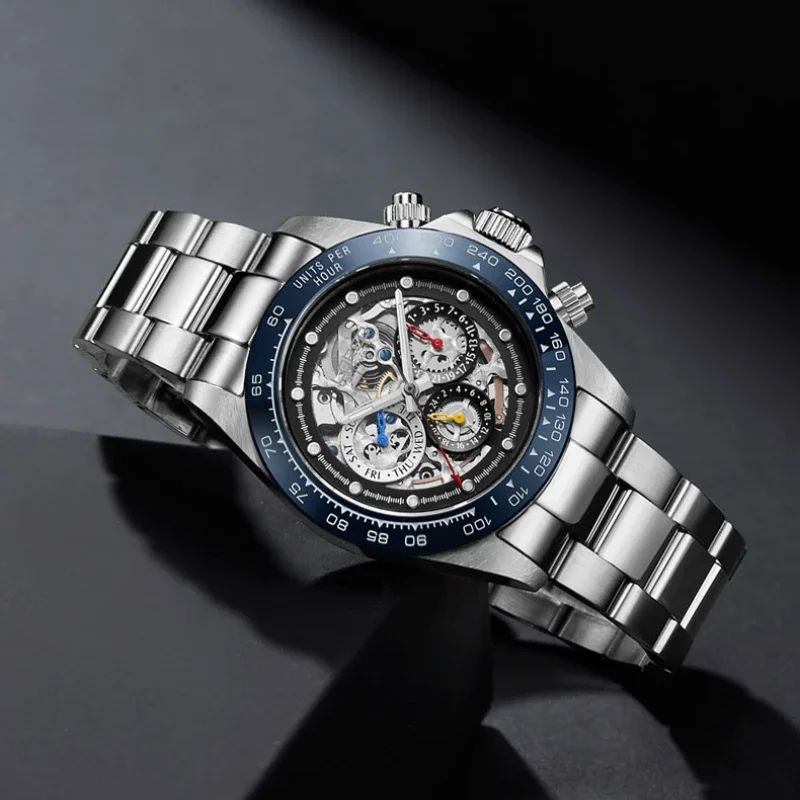 LOREO Men's Automatic Mechanical Watch Sport Stainless Steel Luminous Waterproof 200m For Men
