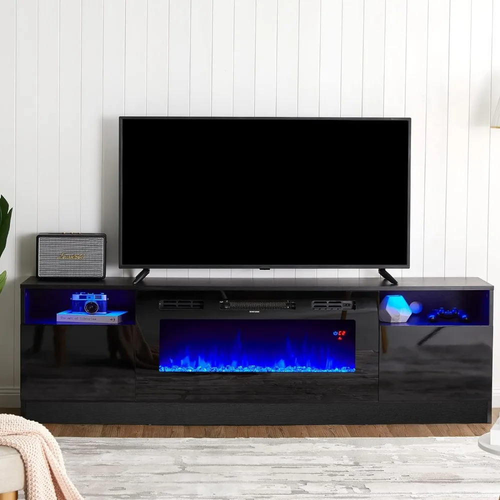 

TV Stand with 36" Electric Fireplace, Modern Wood Texture Entertainment Stand or TVs Up to 80", 70 inches, Black