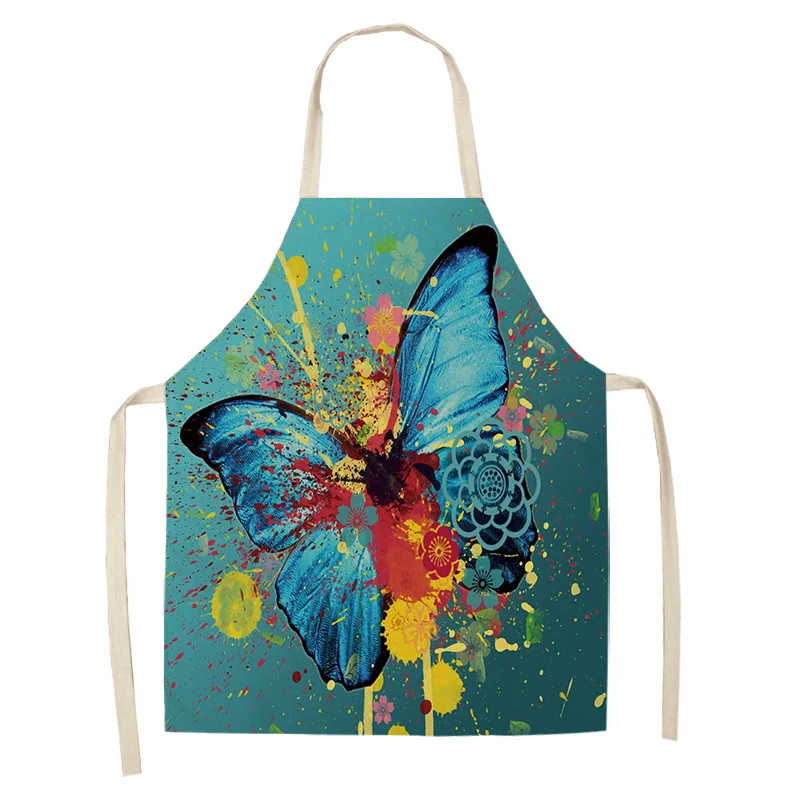

Butterfly Pattern Kitchen Aprons Cotton Linen for Women Home Cooking Cleaning Baking Waist Bibs Pinafore Apron for Men Fartuchy