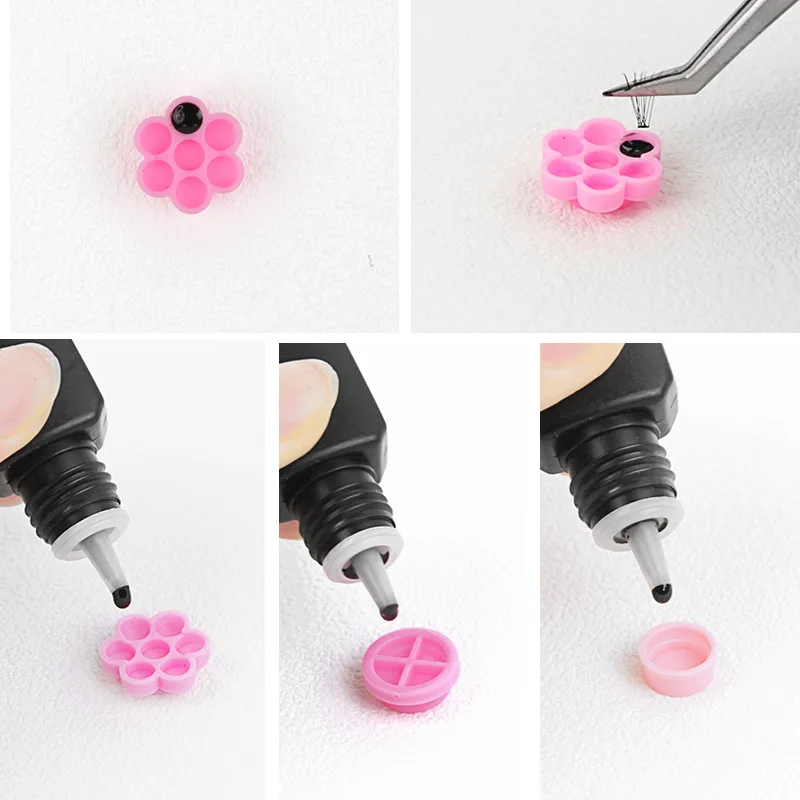 100pcs Eyelash Extension Pink Flower Glue Delay Cup Tattoo Adhesive Pigment Holders Grafting Eye lashes Holding Trays Tools