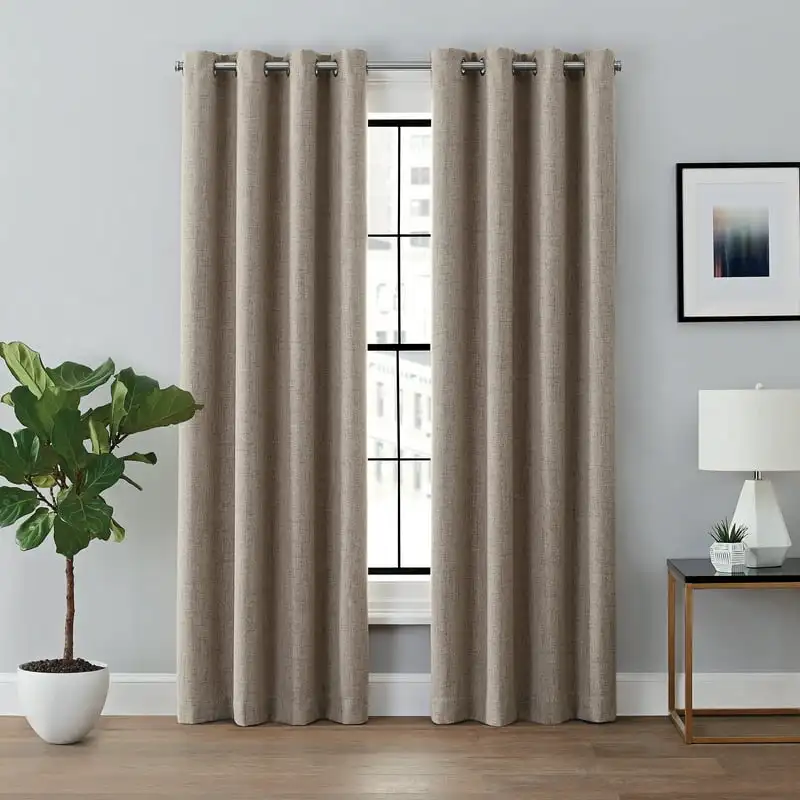 

Solid Total Blackout Grommet Top Single Curtain Panel, Mocha Brown, 50 x 63
