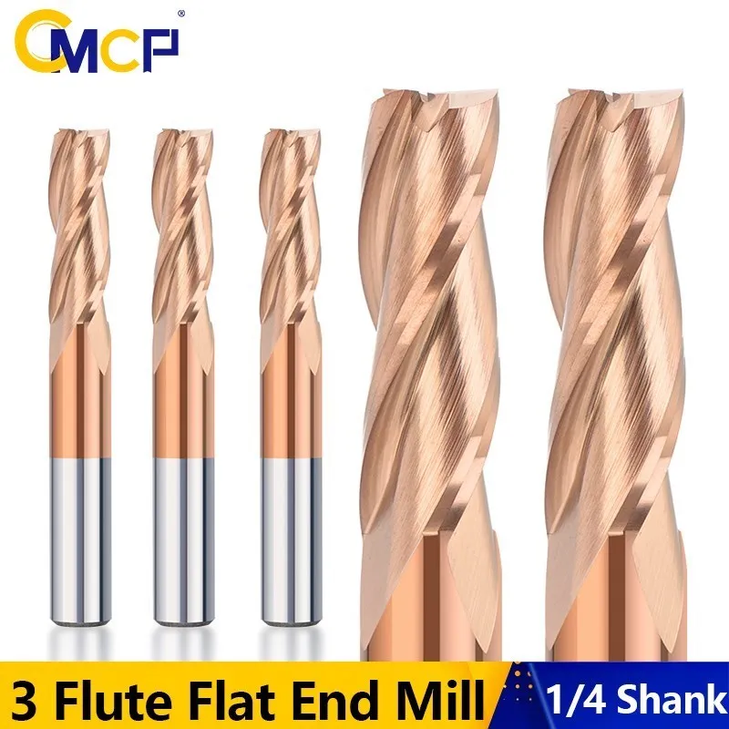 

CMCP Router Bits 3 Flute CNC Solid Carbide End Mill TiCN Coated Spiral Milling Cutter for Woodworking 1/4-Inch Shank