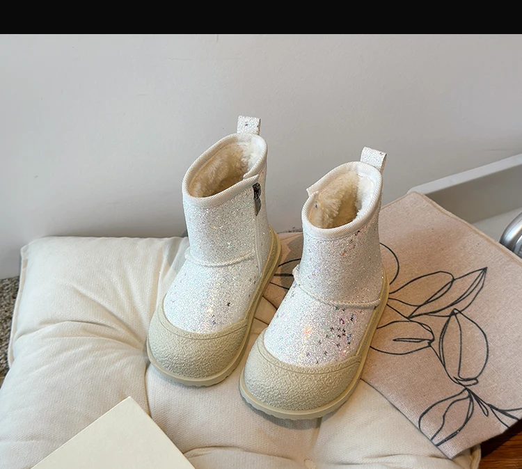 Bottes à paillettes en coton pour filles, taille 26-36, nouveau style hiver 2024, plus veet, deuxième chaussures décontractées pour enfants et bébé_voghion.com