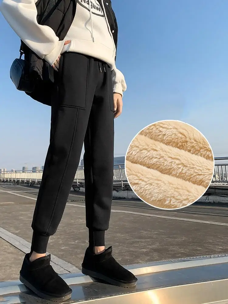 PELEDRESS Harem Pants Women Korean Fashion Casual Loose Sweatpants Thick Warm Winter Female Trousers High Waist Cashmere Joggers