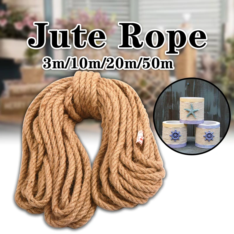 8mm 10/20/50M Natural Jute Rope Twine Rolls Rope Hemp Twisted Cord Macrame String Pet Scratching Handmade DIY Craft Decoration