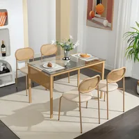 5-Piece Boho Dining Set with Glass Table, 4 Rattan Chairs, and Metal Legs for Kitchen - Image 2
