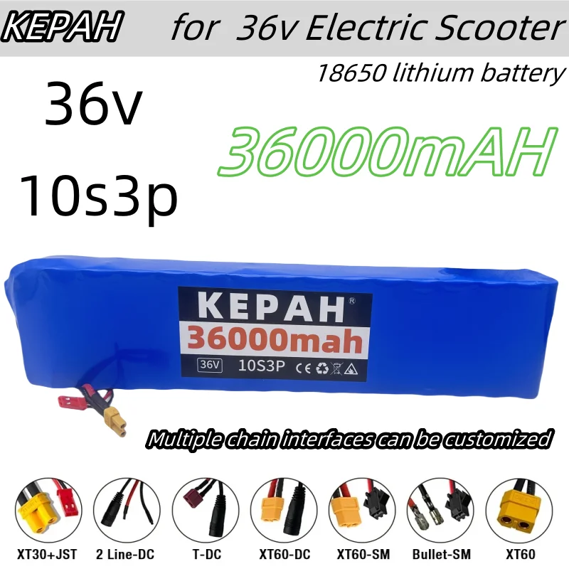 Batería Iones Litio Con Cargador Batería De Litio 36V 20Ah Para Bicicleta Eléctrica - Compatible Con Motores De Hasta 500W, Con Cargador Batería Litio 36V 20Ah 10S3P E-bike