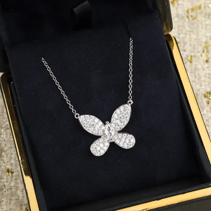 

CY Classic luxury brand 925 sterling Silver Butterfly Necklace Women's simple fashion exquisite jewelry anniversary banquet gift