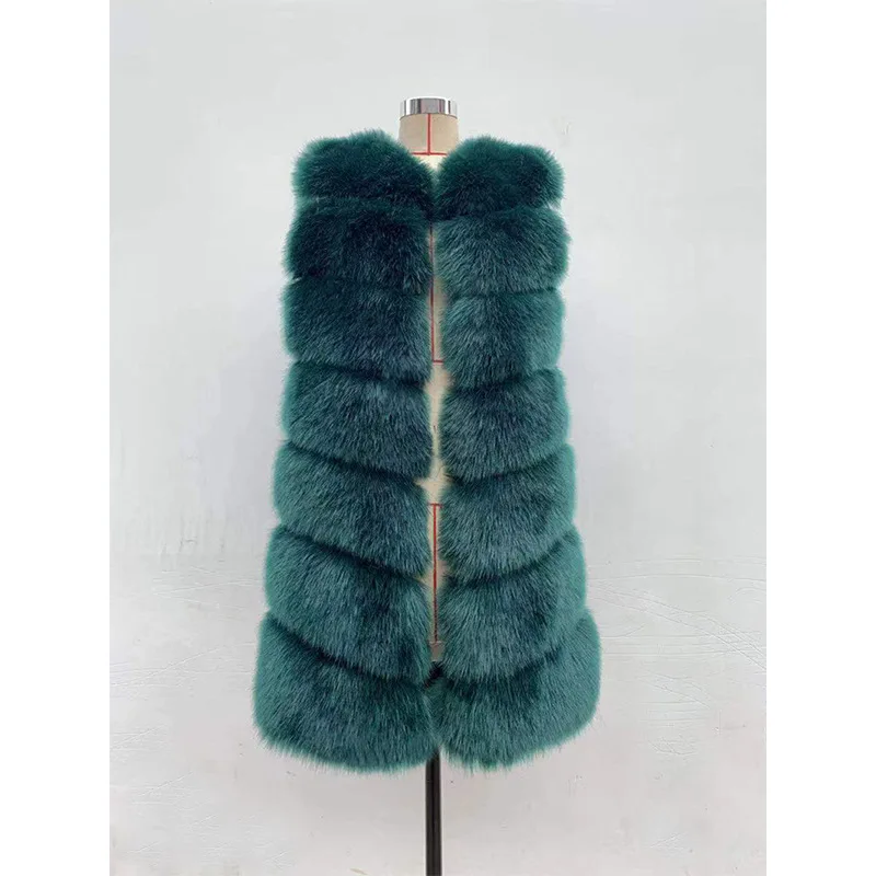 

HJQJLJLS 2022 Winter New Women Long Faux Fur Vest Female Sleeveless Artificial Fox Fur Gilet Waistcoat Fluffy Furry Jacket Gray