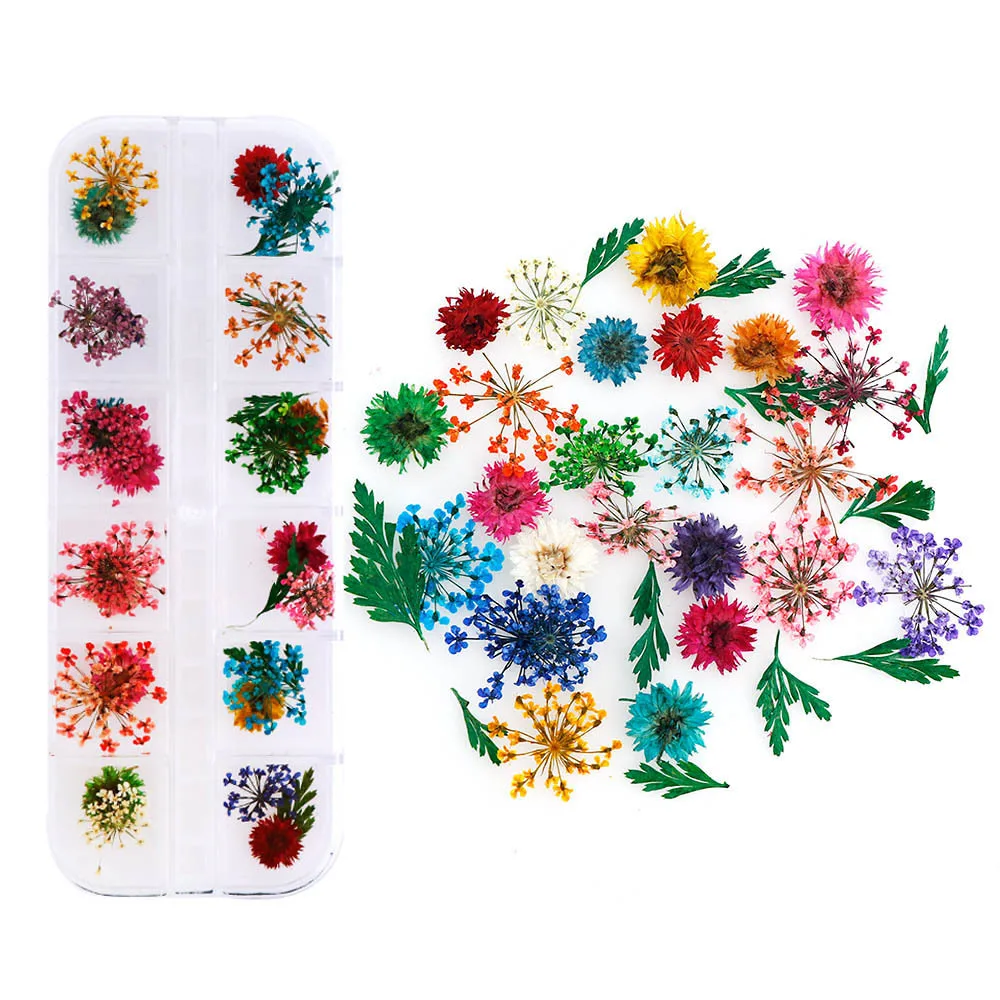 Набор сушеных цветов 300 дизайн ногтей Смешанная форма 3D сушеный цветок яркий