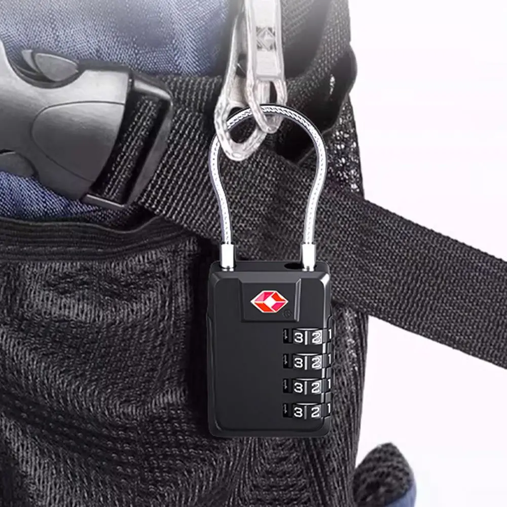 TSA 4 Digit Combination Lock Zinc Alloy Anti-theft Customs Password Lock Wire Rope Padlock Travel Suitcase Luggage Coded Lock