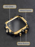 Boîtier métallique blindé + bracelet pour Apple Watch série 9 8 7 6 5 Se, verre HD résistant aux chutes, housse de protection étanche pour iWatch 44mm 45mm 2