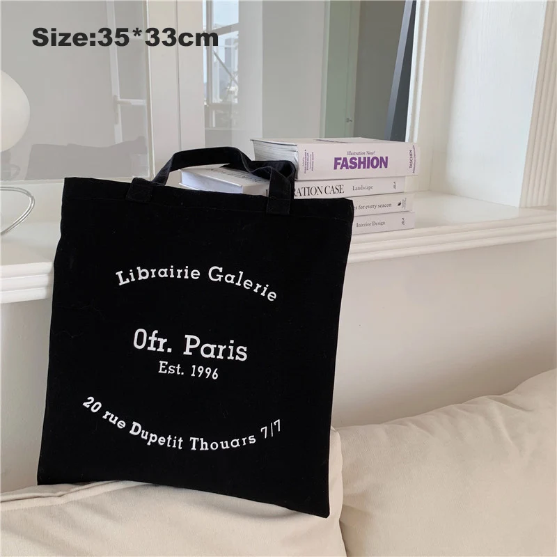 Women Canvas Shoulder Bag Paris Letters Print Shopping Bag Eco Cotton Linen Shopper Bags Cloth Fabric Handbag Tote For Girls 