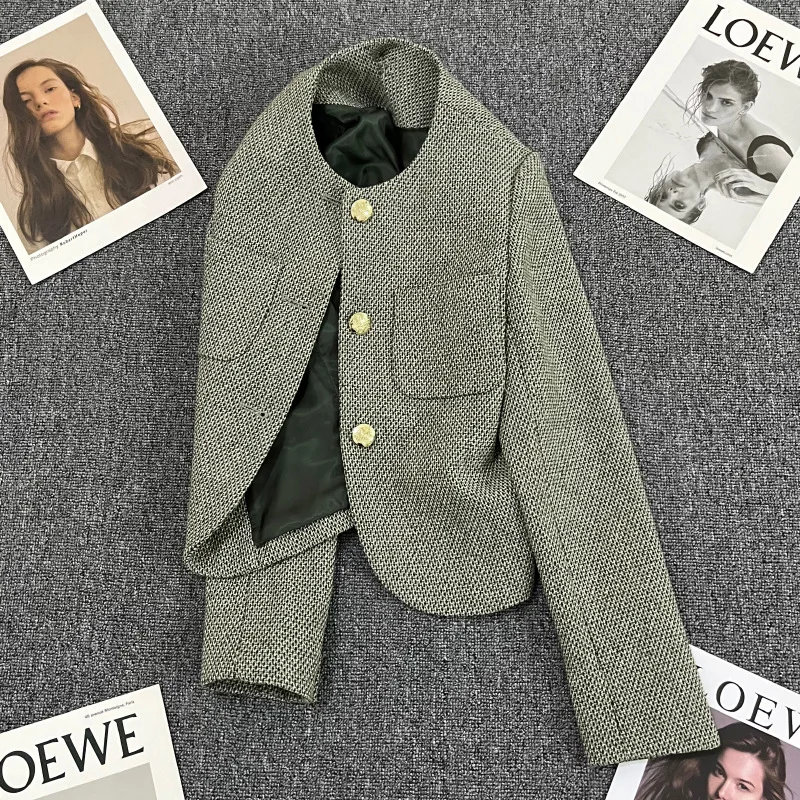 

HZBW suit jacket for women in spring, autumn, and winter 2024, new design sense, temperament, casual and versatile small suit