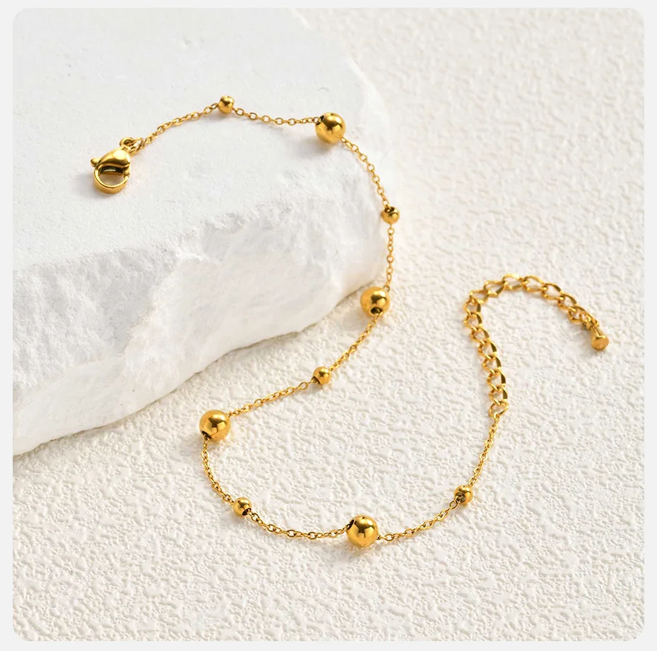 Vnox Edelstahl-Fußkettchen mit kleinen Perlen, schlichte goldfarbene 21–26 cm verstellbare Kettenfußarmband, Modeschmuck-Geschenke – Detail 12