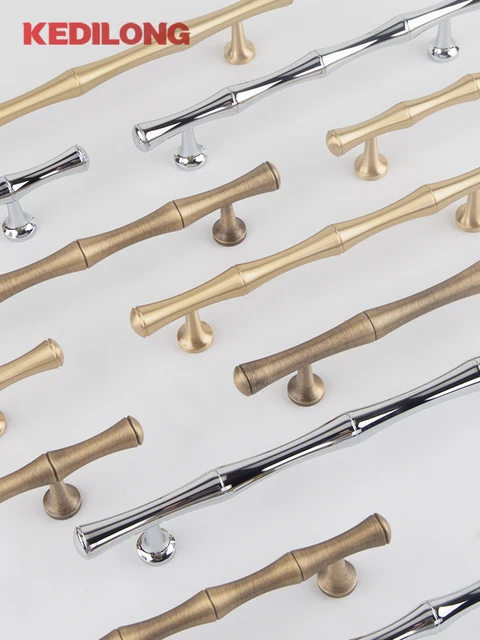 มือจับตู้ครัวแบบไม้ไผ่ทองเหลืองแท้ KEDLO รูปทรงตัว T สีทองโบราณ 1