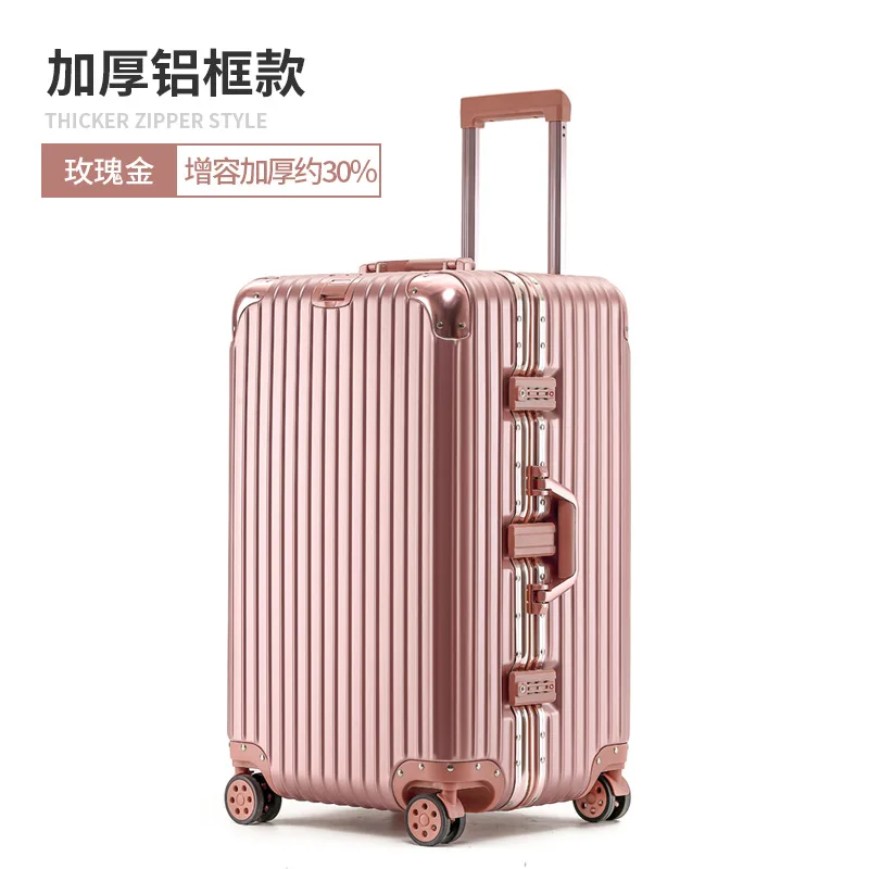 PLUENLI Luggage Trolley Case Women's Extra Large Capacity Thickened Aluminum Frame Universal Wheel Password Suitcase Leather