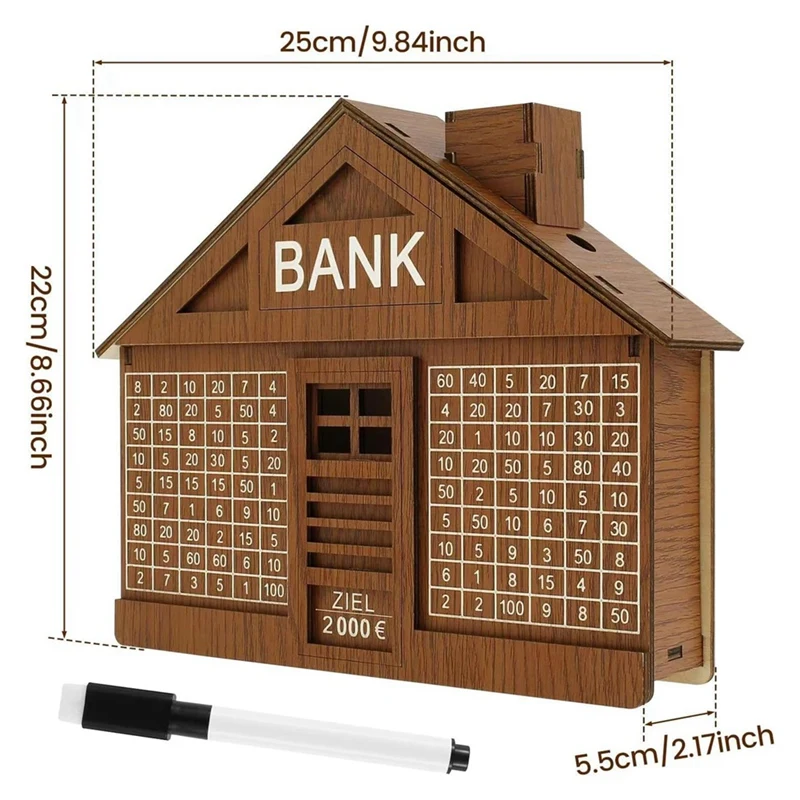 A23F-Wooden Piggy Bank For Adult Kids, Money Box With Counter, Money Saving Tin, Reusable Money Box