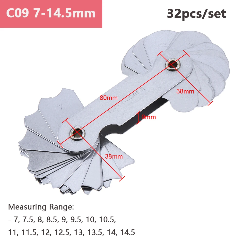 Description Picture 5 of item16-34pcs/Set Radius Gauge Stainless Steel Screw Thread Pitch Cutting Gauges Tool Set Sample R Gauge Industrial Measuremt Tool