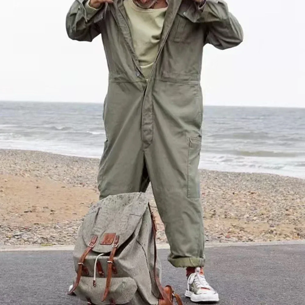 Men's Workwear One-piece American Style Multi-pocket Pants Ami Khaki Trendy Brand Jumpsuit Loose Worker Overalls Suit