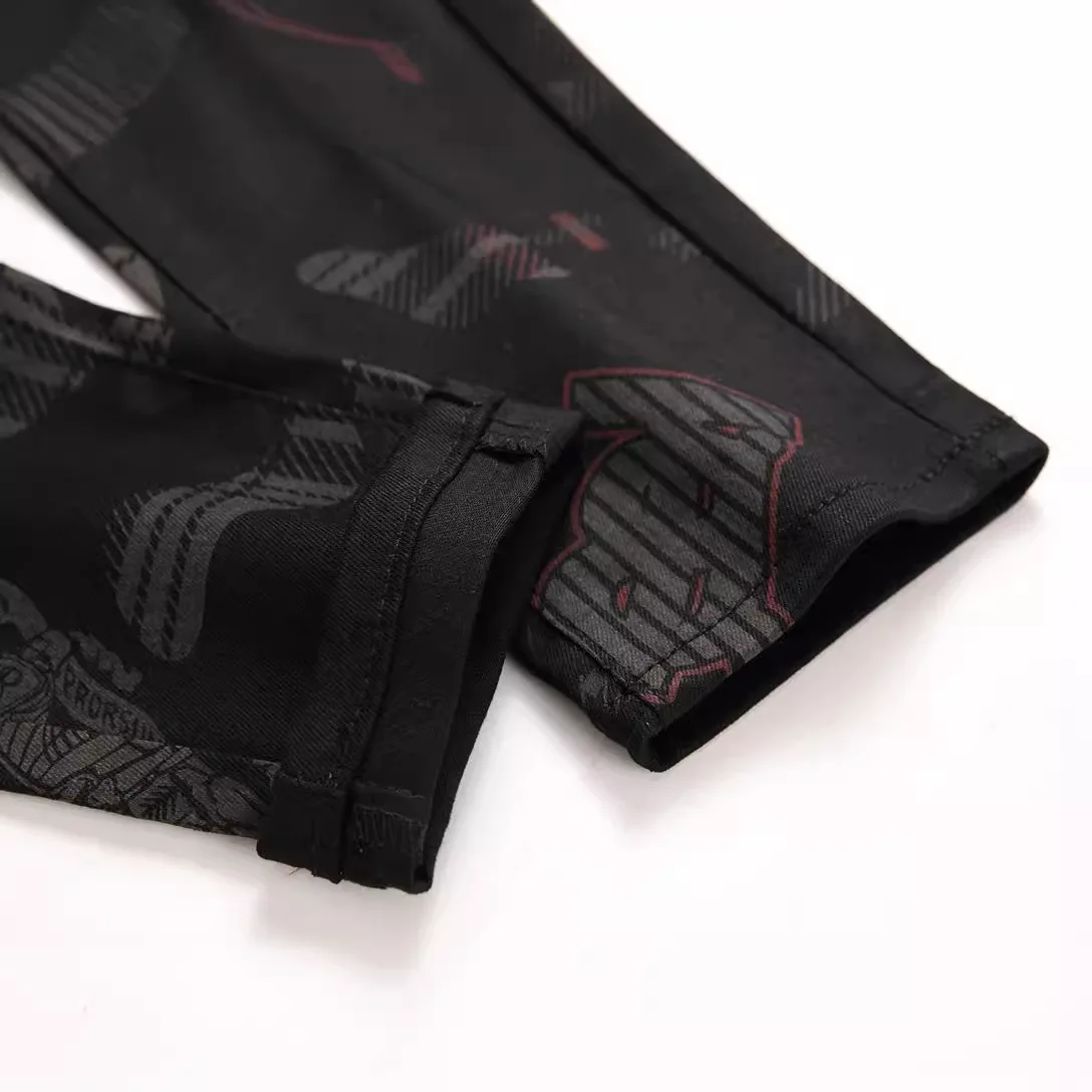 Autumn fashion design printed black stretch jeans men's high-end brand personality casual  pants