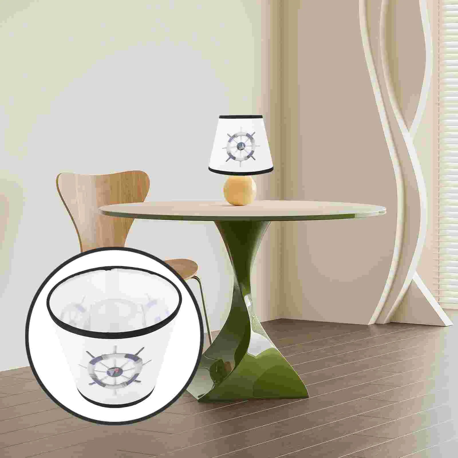 

Barrel Lamp Shade Nautical Wheel Printed E27 Fabric Lampshade Replacement Natural Cloth Clip Light Shade