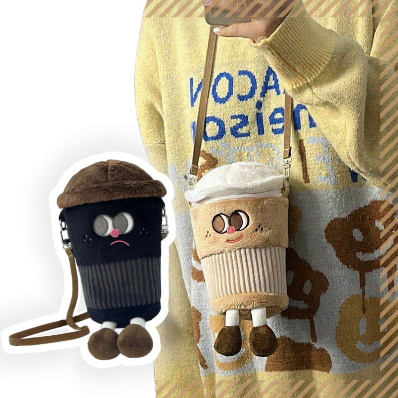 

14*20cm Coffee Cup Crossbody Bag Plush Toy Cartoon Americano Latte Coffee Zero Wallet Phone Bag Shopping Decor Birthday Gift